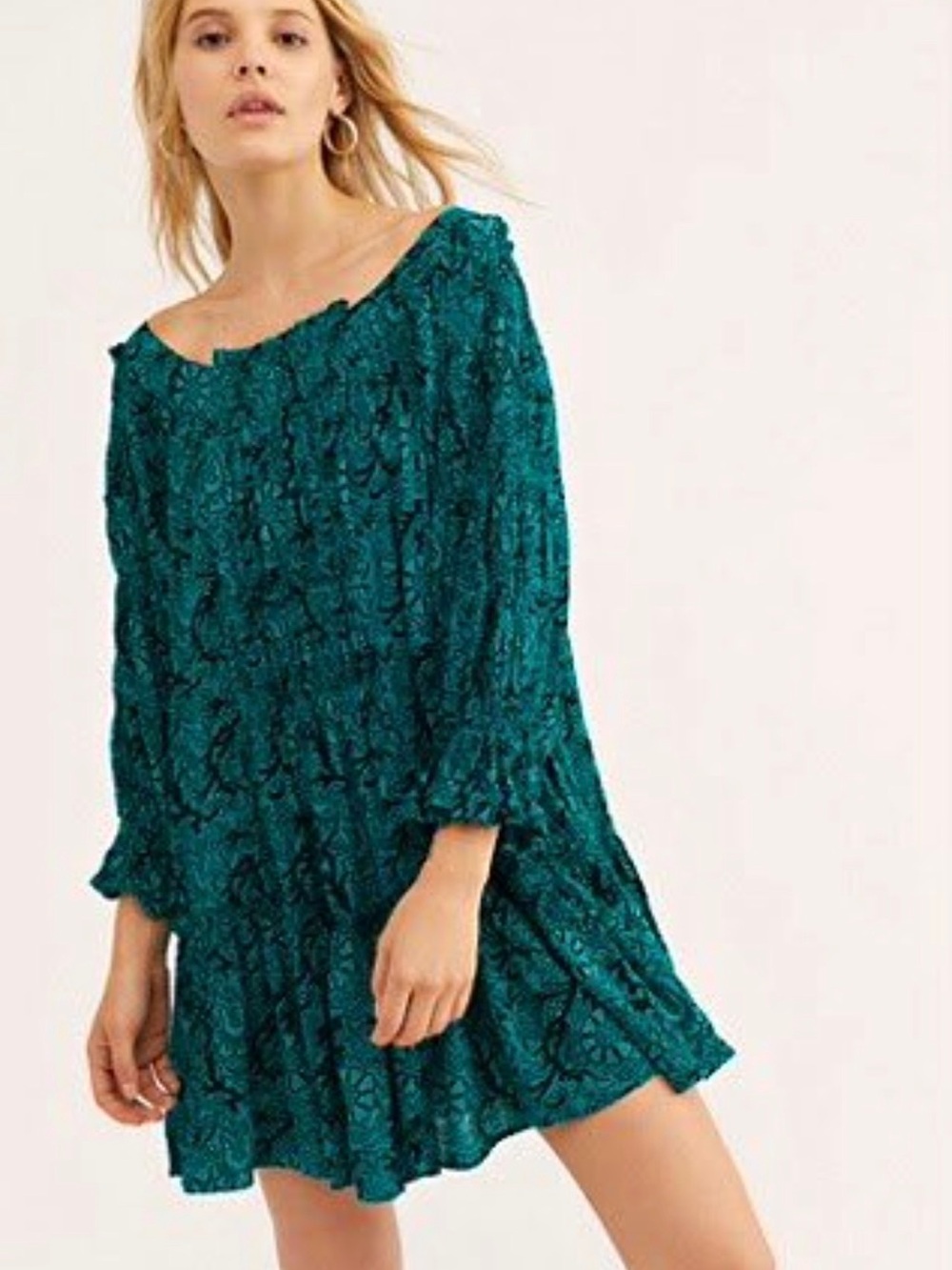 Free People Teal Floral Mini Dress